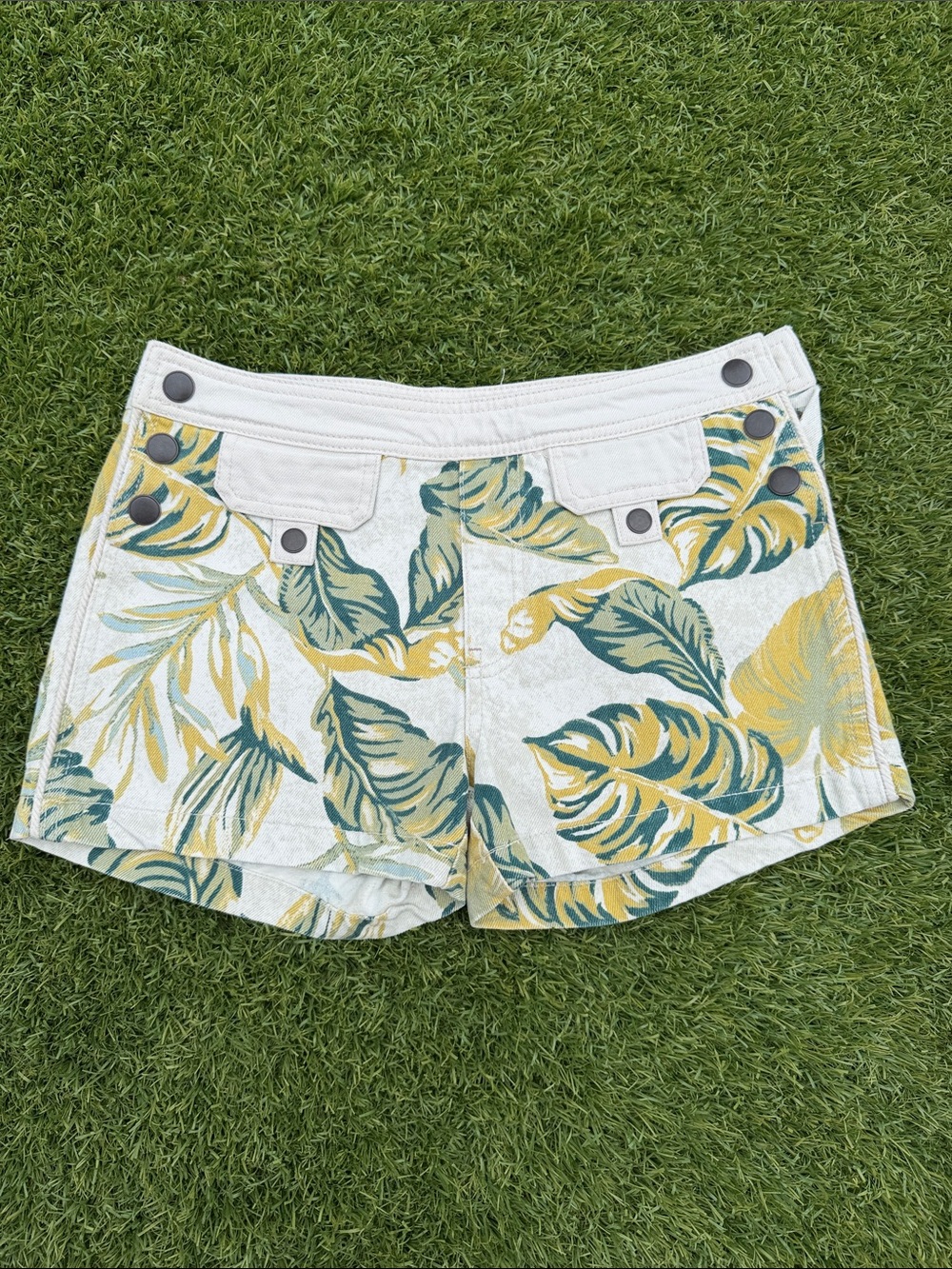 We The Free Tropical Leaf Print Shorts - White, Green, Yellow